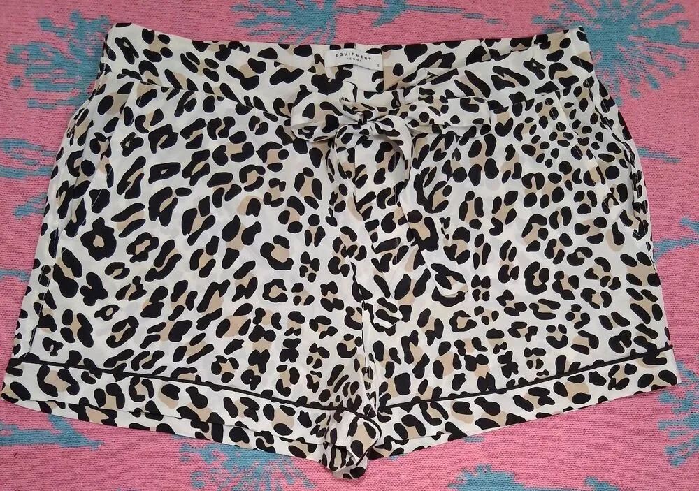 Equipment femme womens small high waist 100% silk shorts leopard print brown